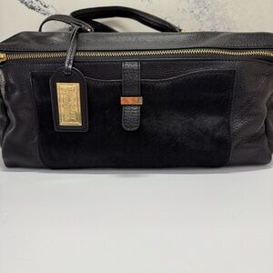Badley Mischka Black Leather Bag with Gold-Toned Hardware